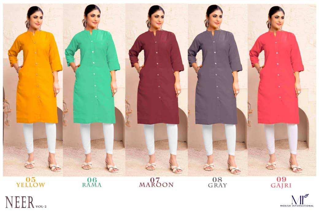 Neer vol-2 BY Moksh International  05 to 09 series Stylish Fancy kurtis At Wholesale Price